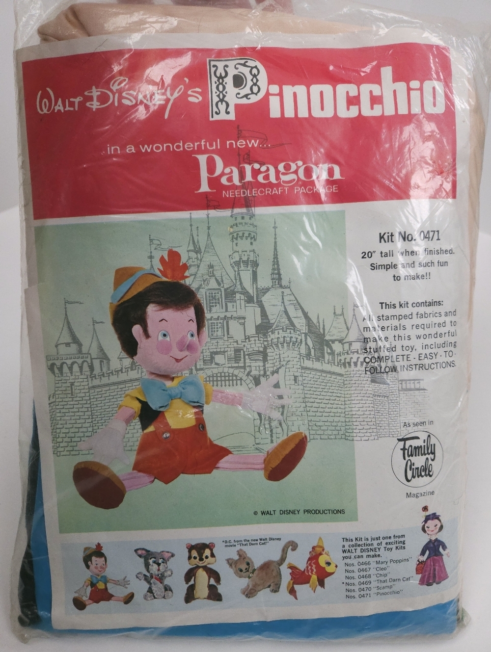 Rare Vintage Walt Disney Pinocchio Doll Paragon Needlecraft Felt & Cloth Toy Kit